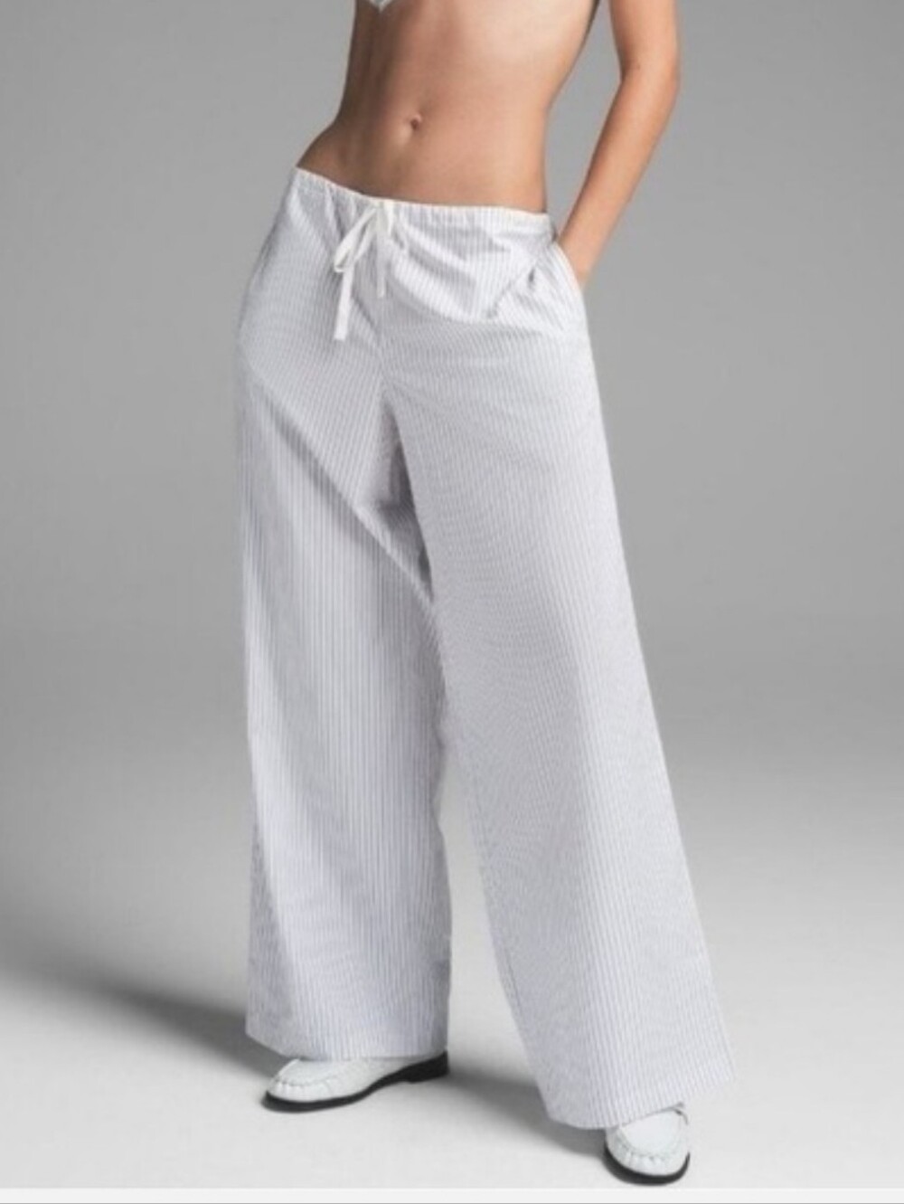 Skims Cotton-Blend Poplin Wide Leg Pants Snow White SzM NWT